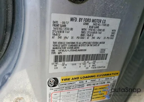 2017 Ford Expedition Xlt from USA, damaged, VIN 1FMJU1JT0HEA68526